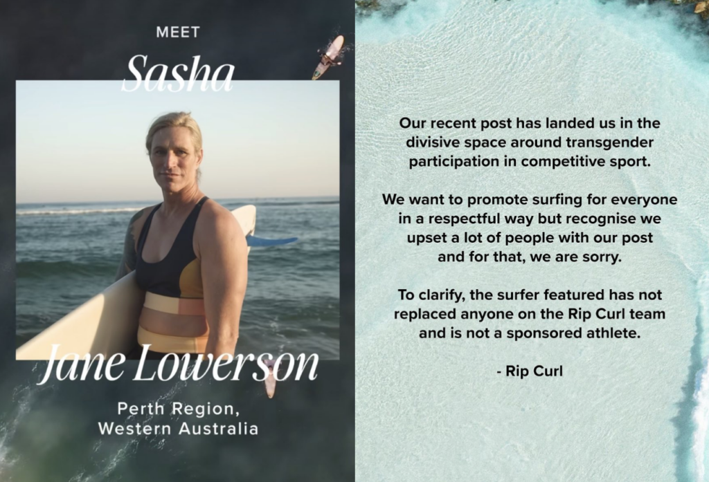 Rip Curl takes down Instagram post promoting transgender surfer Sasha  Lowerson after online backlash