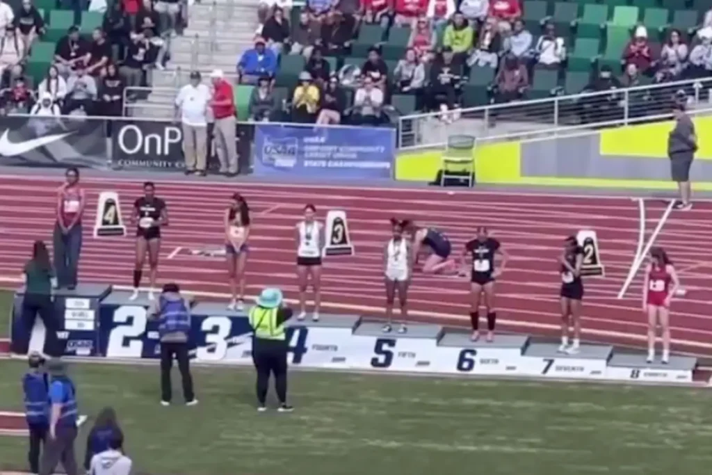 A biological boy who identifies as a transgender girl was booed after winning the Oregon Girls’ 200-meter state championship, according to the New York Post.
Aayden Gallagher, a sophomore from McDaniel High School, won the girls’ state championship by two-tenths of a second. The biological boy also ran the fastest 400-meter preliminary, though he lost the final of the 400-meter by a fifteenth of a second.